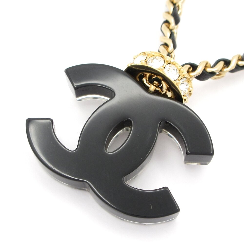 Chanel Coco Choker Gold Black Clear Hardware Leather Plastic Rhinestones - Picture 3 of 5